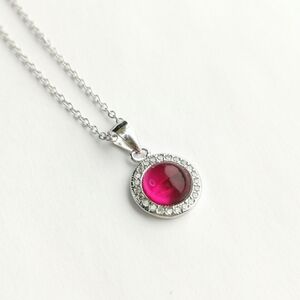 Rose Chalcedony CZ Halo Pendant necklace sterling silver 🆕